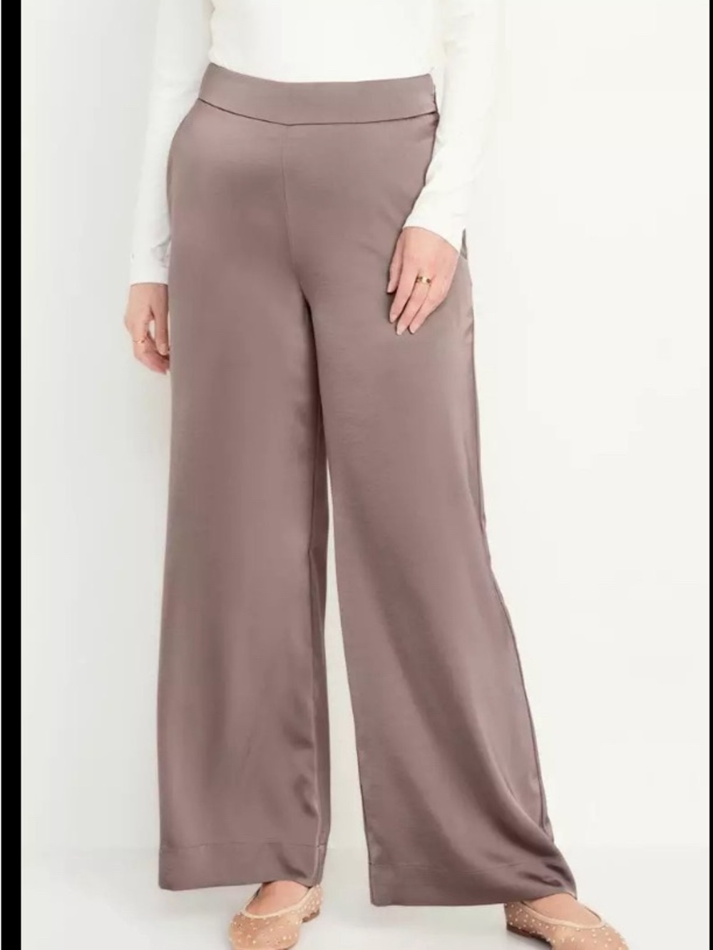 Old Navy wide leg sateen pant Dusted Chocolate dressy work formal slacks 14